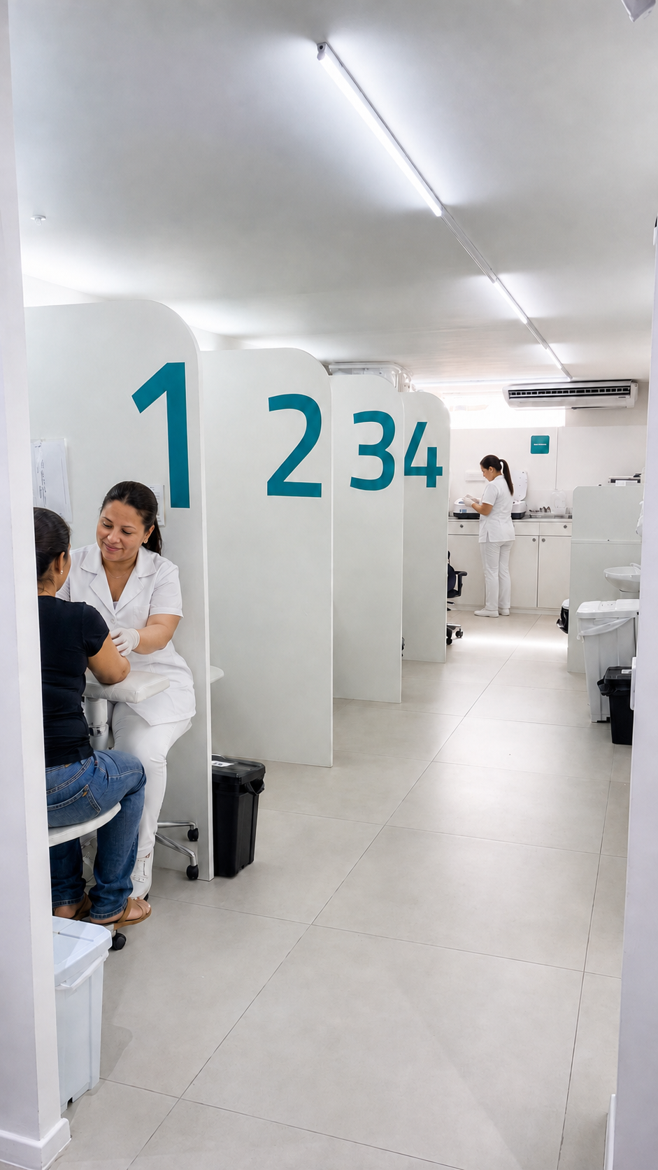 Sala de coleta do Rocha Lima com paciente sendo atendida
